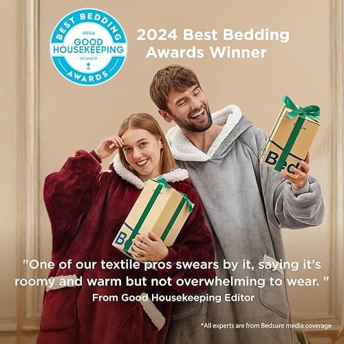 Bedsure Blanket Hoodie, Wearable Blanket for Adults & Kids as Gifts for Women Men, Birthday Gifts for Women Mom Girl Sherpa Oversized Hoodie, Burgundy, Standard thumbnail 4