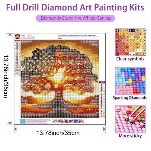 JXDXDJ 5D Diamond Painting Kits for Beginners,Ancient Tree Full Drill Diamond Art Kits for Adults,DIY American Flag Round Diamond Dots for Adults Crafts,Gem Painting Home Wall Decor 13.78x13.78 Inch thumbnail 5
