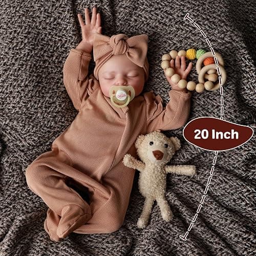 ADFO Real Life Reborn Baby Dolls Girl 20 Inches Realistic Baby Doll Soft Vinyl Sleeping Newborn Baby Dolls with Feeding Accessories for Kids Ages 3+ thumbnail 7