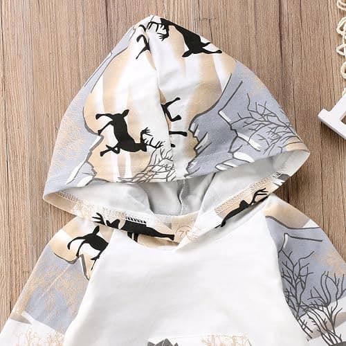 2Pcs Baby Boys Hoodie Tops Pants Set Dinosaur Deer Print Sweatsuit Fall Winter Outfits thumbnail 3
