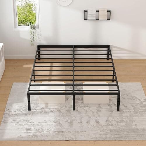 NEW JETO Metal Bed Frame,Full Size Bed Frame with Storage Space,Heavy Duty Sturdy Mattress Foundation,Easy Assembly,No Box Spring Needed, Black,16 Inch,Full thumbnail 7