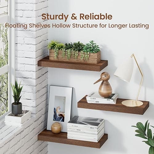 Feihorrm Floating Shelves, Wall Shelf Set of 2, 40cm Rustic Shelves, 16.5cm Deep Wall Shelf, MDF Wooden Shelving for Bathroom, Bedroom, Living Room and Kitchen, Vintage Brown, 40 x 16.5 x 3.1 cm thumbnail 8