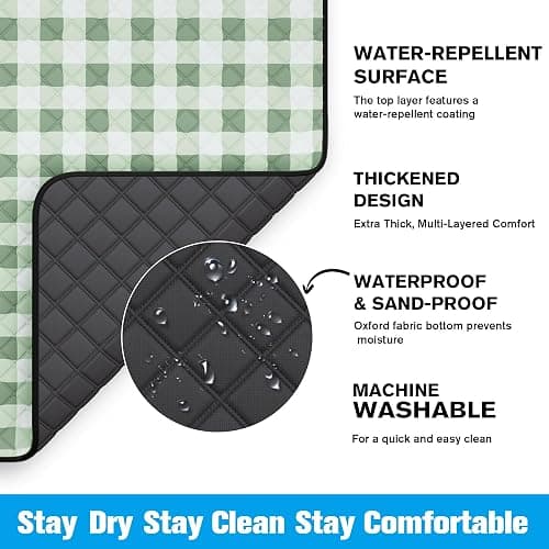 TigeJoy Extra Large Picnic Blanket Waterproof Foldable 80''x80'', Outdoor Picnic Mat Beach Blanket Sandproof for Park, Grass, Travel, Hiking, Camping Essentials, Gingham Picnic Blanket thumbnail 4
