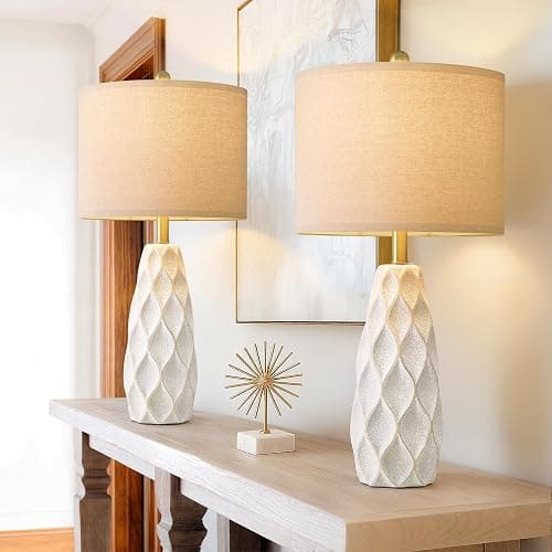 27.5" Ceramic Table Lamps for Living Room Bedroom Lamps Set of 2 Modern Boho Bedside Lamps Night Stands Farmhouse Vintage Large Nightstand Lamp Reading Light Home Office Dorm Desk Deco Gifts, White - Image 1