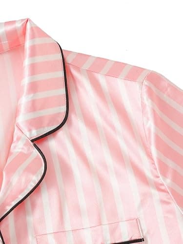 WDIRARA Women's Sleepwear Satin Short Sleeve Shirt and Shorts Pajama Set thumbnail 3