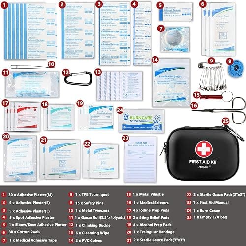 Mini First Aid Kit - 120 Piece Small Waterproof Hard Shell Medical Kit | Emergency First Aid Supplies and Survival Kit For Car, Home, Office, Travel, Camping, Sports, Outdoor, School (Black) thumbnail 3