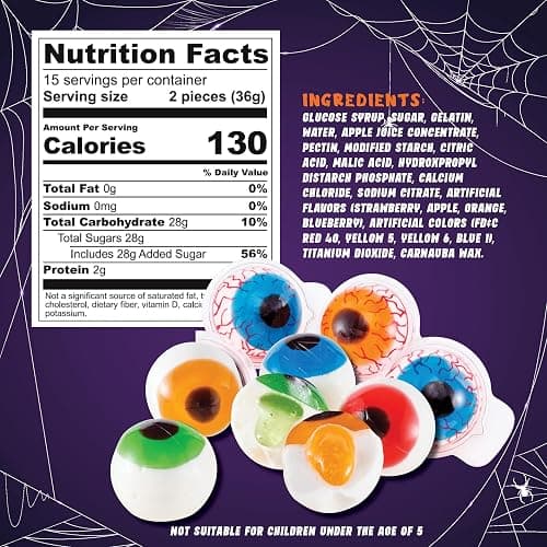 30 Gummy Eyeballs, Spooky Halloween Eyeball Candy in 4 Flavors, Soft Gummies with Jelly Filling, Individually Wrapped, By 4YoreElves (19 oz) thumbnail 2