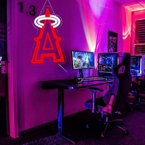 Balanar Baseball Neon Signs for Garage or Man Cave Decor, Men's Gifts With Los Angels Team Logo, Red Baseball Neon for Parties, Bars,Dorms, Office Wall Art and Game Room Decor thumbnail 6