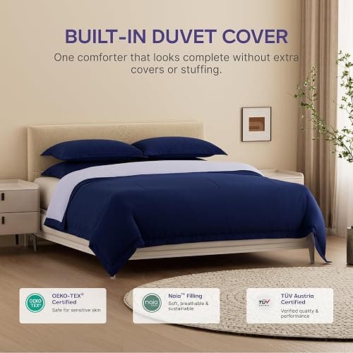 Mellow Temperature Control Comforter – Queen Size, All Season, Dual Layer: Reversible Cool-Warm Design, Hypoallergenic, Washable, Breathable—Ideal for Couples, hot Sleepers, and Year-Round Comfort thumbnail 3