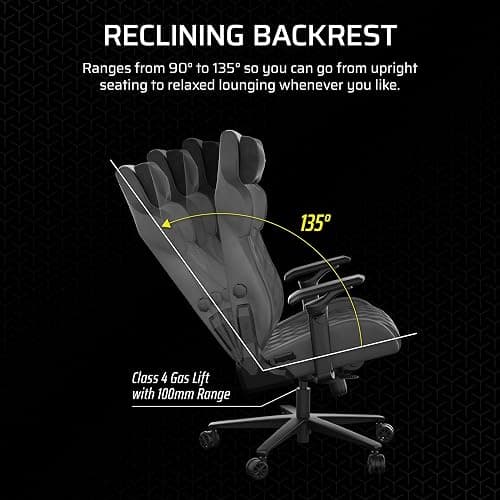 Corsair TC500 Luxe Gaming Chair – Premium Breathable Fabric – Wide Seat – Five-Way Adjustable Armrests – Adjustable Built-in Lumbar Support – 90-135 Degree Recline – Shadow thumbnail 6
