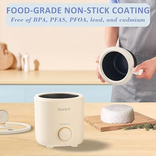 TOPWIT Rice Cooker Small, Mini Rice Cooker 2 Cups Uncooked, 1.2L Portable Rice Maker with Non-stick Coating, BPA Free, One Touch & Keep Warm Function, Beige - Beige thumbnail 6