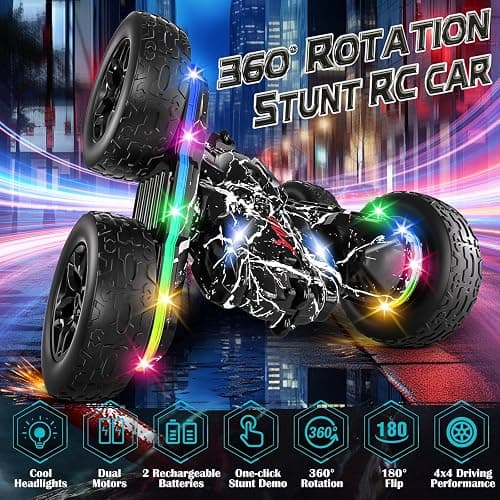 Terucle Rc Cars Toys for Boys Remote Control Car 2.4 GHz Black Toys for Ages 5-7 Kids Toys New Upgraded Strip Lights 360° Rotating Rc Truck Birthday (Black) thumbnail 3