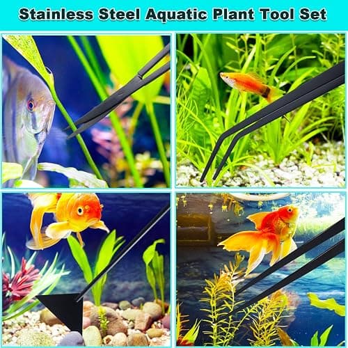 Aquarium Aquascape Tools Kit, Long 15 Inch Stainless Steel Aquatic Plants Tools, 4 in 1 Anti-Rust Black Aquascaping Tweezers Scissors Spatula Scrapers Tool Set for Fish Tank Cleaning Plant Trimming thumbnail 7