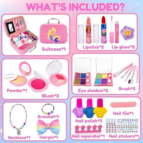 Lubibi Ensemble de Maquillage Lavable pour Enfants avec Coffret, Testé de sécurité Kit de cosmétiques réels pour Enfants,Sirène Anniversaire Cadeau de Noël Jouet pour Filles 3456789 10 11 12 thumbnail 3