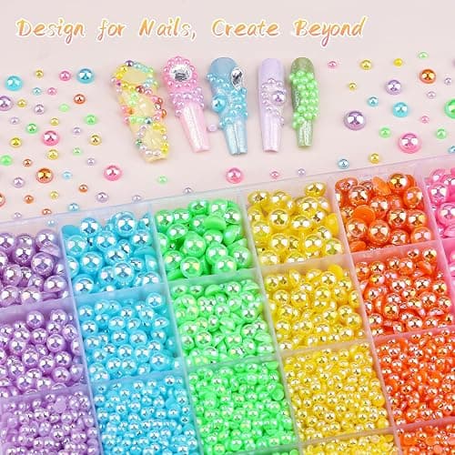 Kikonoke 8500PCS Rainbow Flatback Pearls Set, 3/4/6/8mm Pink Purple Blue Half Round Pearls Bedazzling Bead with Tweezer and Pickup Pen for Nail Art Wedding Tumbler DIY Crafts thumbnail 5