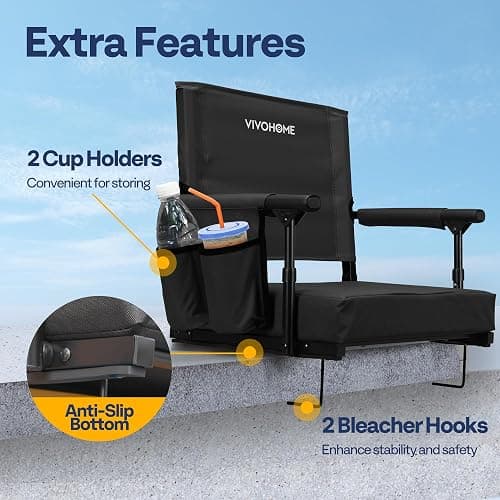 VIVOHOME Stadium Seats with Back Support, Bleacher Chair for Sports Events | Foldable, Easy To Carry, Adjustable Length Shoulder Strap, Two Cup Holders, Armrest, Anti-slip Bottom, Weight Capacity 350 Lb thumbnail 3