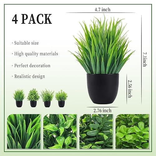 Der Rose Fake Plants 4 Packs Artificial Plants Small Faux Plants Black Bathroom Accessories for Halloween Bathroom Home Kitchen Coffee Table Office Desk Decor Indoor - Green - 4 thumbnail 3