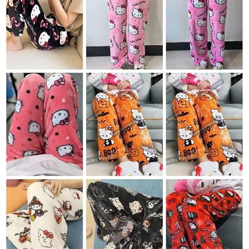 𝑯ello 𝙆itty Pyjama Pantalon Femmes Noël Flanelle Pyjamas Filles Polaire Chaud Dessin Animé en Laine Kawaii à La Mode Pyjamas Flannel Pantalons Femme Hiver Imprimé Maison Décontracté Pyjama Pantalon thumbnail 6