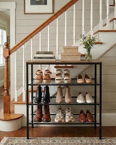 Tujurich 4-Tier Shoe Rack for Entryway, Bedroom & Living Room – Sturdy Shoe Storage Organizer with Adjustable Leveling Feet, Compact Design (26.9”x11.8”x25.1”), Rustic Brown thumbnail 4