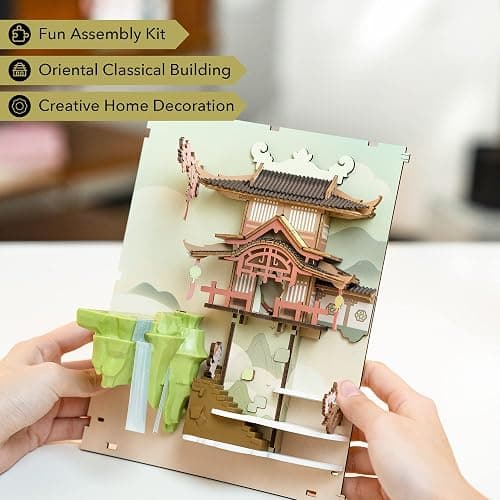 Rowood Book Nook Kits for Adults,3D Wooden Puzzle Bookend,Bookshelf Decor Insert Alley,DIY Miniature Booknook Model Craft Kits for Adults,Gifts with LED on Birthday Christmas(Falling Sakura) thumbnail 8