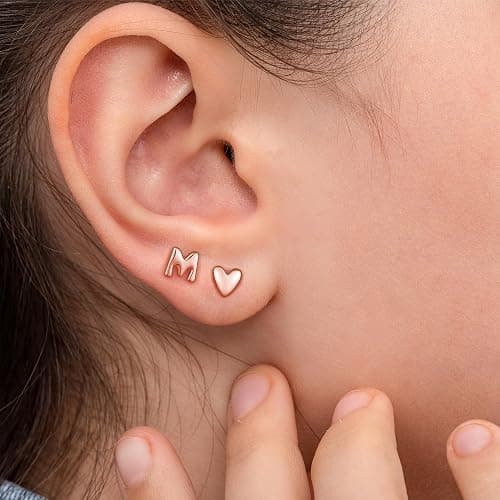 JIAOGE Stud Earrings for Girls Gifts - 2 Pairs S925 Sterling Silver Post Real Gold/Rose Gold Plated Heart Initial Stud Earrings for Girls Teen Girl Gifts Hypoallergenic Earring for Women Jewelry thumbnail 3