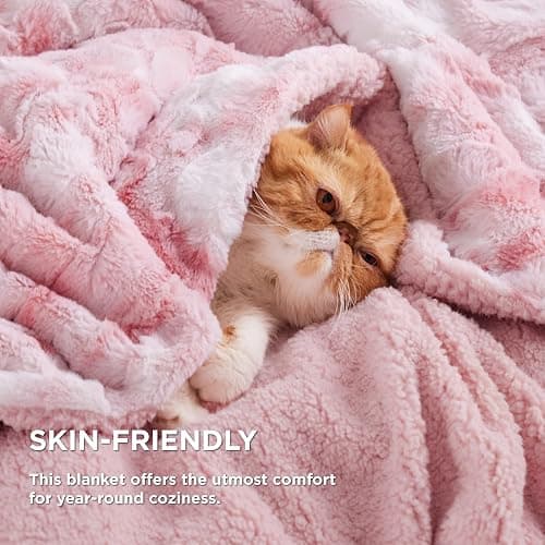 Bedsure GentleSoft Sherpa Fluffy Blanket Twin Size - Fleece Warm and Cozy Throw for Women Gift, Plush & Fuzzy Faux Fur Christmas Blanket for Couch, Sofa, Bed Decor, Tie Dye Design, Pink, 60x80 Inches thumbnail 4