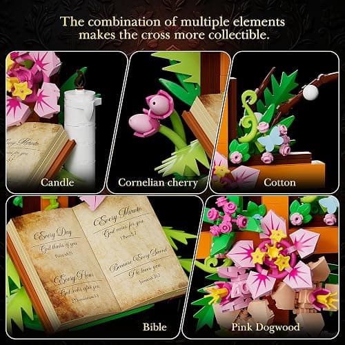 Jesus Cross Flower Building Set, Easter Religious Cross Collectibles, Compatible with Lego Jesus Catholic Building Toys, Easter, Christian, Gifts for Mothers, Women or Adults, Easter Basket Stuffers thumbnail 5