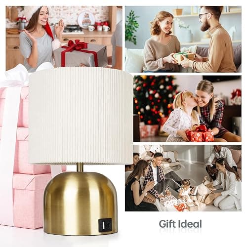 EOEYYOYB Table Lamp for Bedroom, Bedside Lamps for Nightstand, Minimalist Night Stand Light Lamp with Type-C and USB Ports, Modern Desk Table Lamp for Bedroom, Living Room, Dining Room, Office (Gold) thumbnail 5