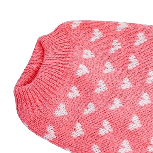 Dxhycc Dog Knitted Sweater Heart Puppy Sweater Warm Soft Pet Holiday Clothes for Small Cats and Dogs (Pink, S) thumbnail 6