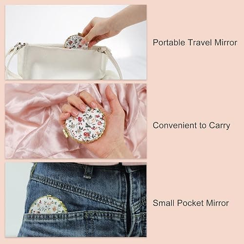 VOCOSTE Compact Flower Mirror, Round Mini Vintage Folding Travel Portable White Pocket Mirror for Women thumbnail 6