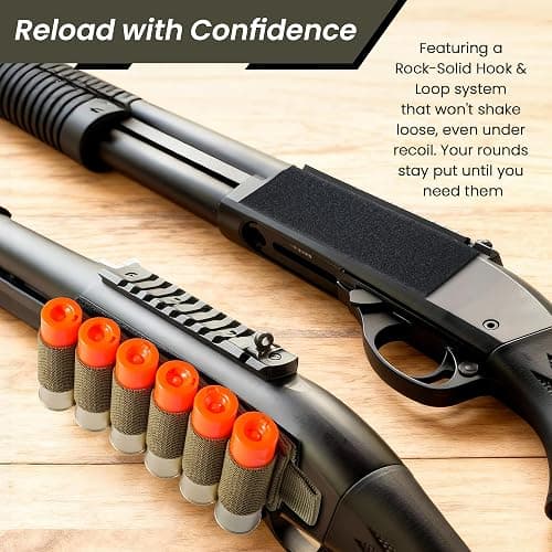 NYEONHRT 6 Round Shotgun Shell Holder 4 Pack, 12/20 Gauge Buttstock Shell Pouch, Hook and Loop Side Saddle Ammo Carrier Card with Adhesive Back Sticker, Shotgun Accessories for Hunting thumbnail 2
