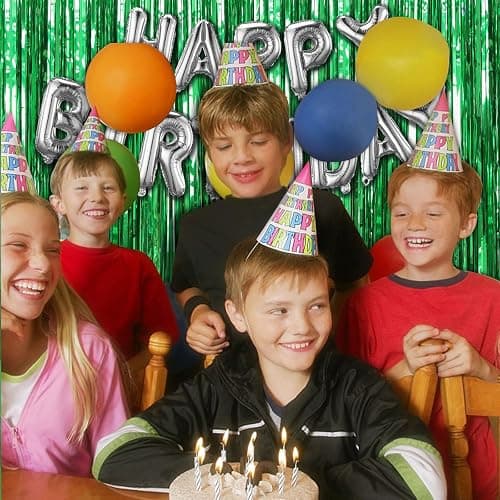 2 Pack Green Streamers Backdrop Jungle Party Decorations Foil Fringe Backdrop Curtains Photo Booth Backdrop for Birthday Dinosaur Animal St Patrick's Day Football Christmas Party Decorations thumbnail 2