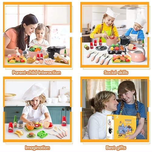 Zero Zoo 105Pcs Kids Kitchen Toy Accessories, Toddler Pretend BBQ Camping Cooking Playset, Play Pots, Pans, Utensils Cookware Toys, Play Food Set, Vegetables, Learning Gift for Girls Boys thumbnail 8