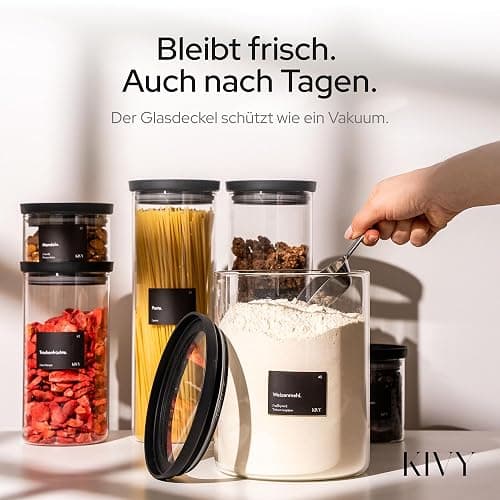 KIVY Großes Vorratsglas Luftdicht 3L mit transparenten Glasdeckel - Für Mehl, Kekse, Süßigkeiten, Waschmittel - Aufbewahrung Glas - Mehl Aufbewahrung Glas - Aufbewahrungsbox - Keksdose thumbnail 7