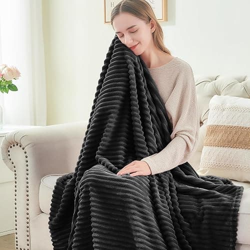 BEDELITE Fleece Blanket - 3D Ribbed Jacquard Decorative Black Throw Blankets for Men & Women, Lightweight Warm Cozy Soft Fuzzy Blankets All Seasons Suitable 50x60 inches thumbnail 4