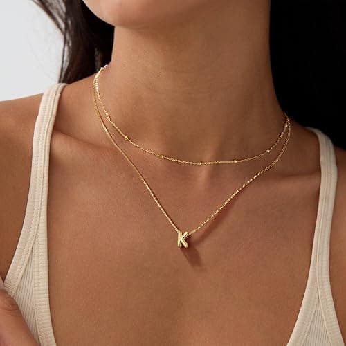 JIAOGE Christmas Gifts for Women Girls - Gold/Silver Bubble Pendent Layered Initial Necklaces for Women Dainty Gold Necklace for Women Beaded Box Chain Choker Letter Necklace Gold Jewelry for Women thumbnail 4
