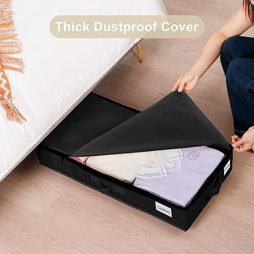 Vincona Under Bed Storage with Wheels, 2 Pack Under Bed Storage Containers with Label Holders for Clothes, Shoes and Blankets, Rolling Underbed Shoe Organizer with Cover, Black (30.71x15.7x7.28 in) thumbnail 6