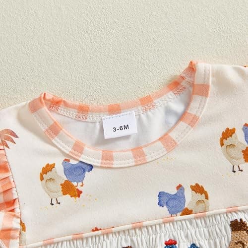 SAYOO Newborn Baby Girl Farm Clothes Chicken Embroidey Bubble Smocked Romper Plaid Bowknot Western Country Bodysuit Shirt thumbnail 4