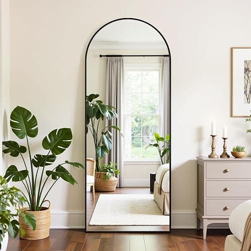 LadyNow Full Length Mirror, 59"x18" Oversized Floor Mirror Freestanding, Full Body Mirror Floor Standing Mirrors with Stand, Hanging Mounted Mirrors for Bedroom Living Room, Black, Arched Style thumbnail 3