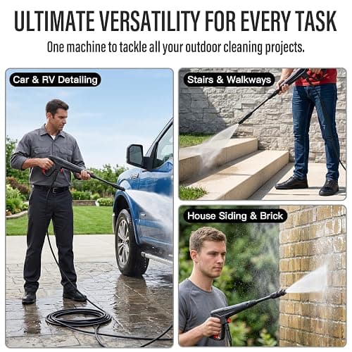 MZK 2026 New Lightweight Pressure Washer, Portable One-Button Start with 4 Adjustable Nozzle & Foam Cannon, Powerful Cleaning Machine for Cars, Patios, Fences & Driveways(Red) thumbnail 4