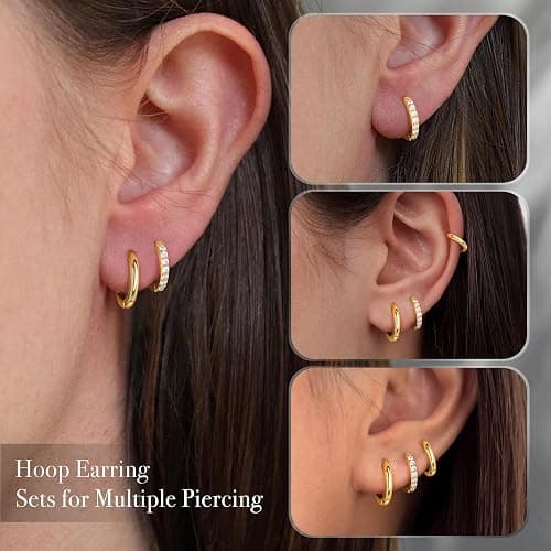 Christmas Earrings Small Gold Huggie Hoop Earrings Set for Women Men Hypoallergenic 14K Plated Stack Cartilage Earrings, Multiple Piercing Lightweight Mini Thin Cute Dainty Trendy Jewelry Set Christmas Gifts for Women thumbnail 7
