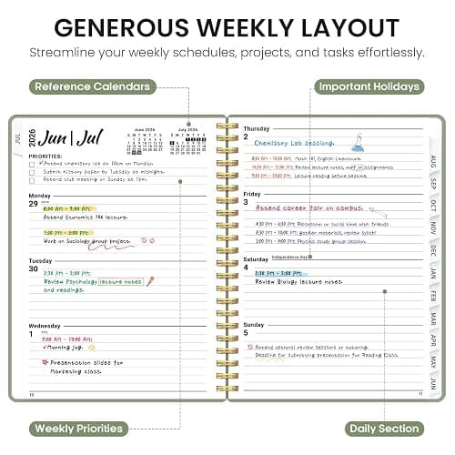 Planner 2026-2027, 8.5" x 11" Weekly and Monthly Academic Year Planner Calendar, July 2026 - June 2027, Hardcover Large School Planning Agenda With Tabs, Perfect for School & Office Supplies, A4, Green thumbnail 5