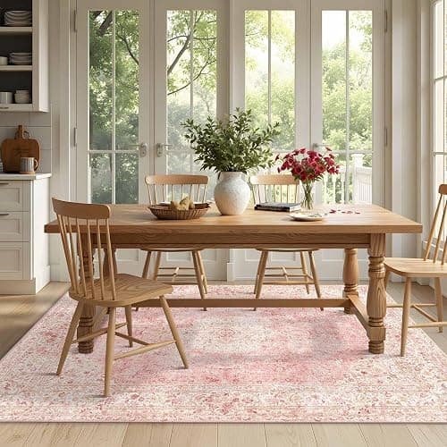 Latte&Fog Washable Pink Rug, Vintage 5x7 Area Rugs for Girls Bedroom,Living Room,Cute Nursery Dorm, Floral Non Slip Low Pile Soft Carpets for Classroom Kids Playroom Kitchen Dining Room Office thumbnail 5