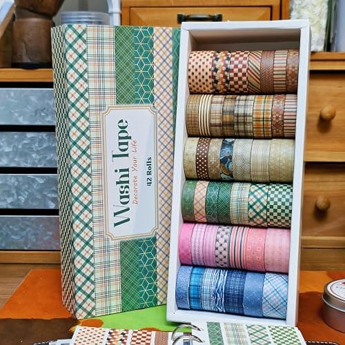ZHIJIANHZ 42 Rolls Vintage Stripe Washi Tape Set，Decorative Tape for Scrapbooking, Journaling, Bullet Journals, DIY Crafts, and Gift Wrapping thumbnail 3