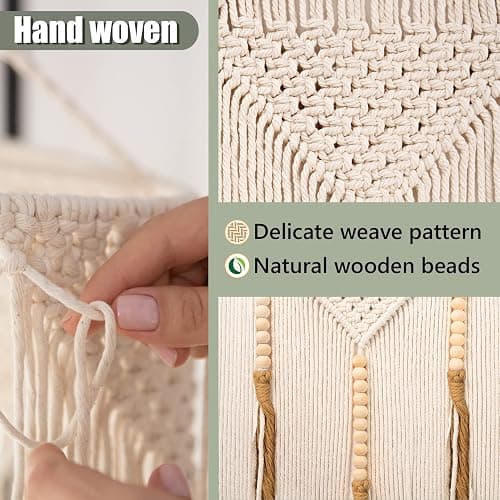 Extra Large Macrame Wall Hanging 70.8" × 39" Boho Tapestry Woven Decor- Cotton Tassel Curtain Beige Chic Bohemian Wall Art for Home Living Room Bedroom Dorm Wedding (Includes Rod) thumbnail 5
