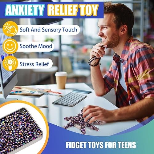 Chilvil Fidget Toys for Teen Boys Adult, Metal Squishy Squeeze Toys for Teen Girls Cool Gadgets Gift Quiet Office Desk Sensory Autism Autistic 500pc Fidgets Beads Stones ADHD Ferrite Putty thumbnail 3