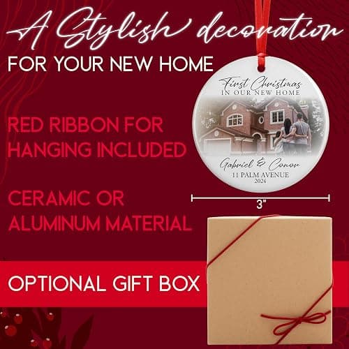 Custom New Home Ornament 2024 w/Your Home Photo, Address - 3" Our 1st Christmas in Our New Home Christmas Keepsake Ornament w/Optional Gift Box, Personalized Newlywed - With Photo thumbnail 9