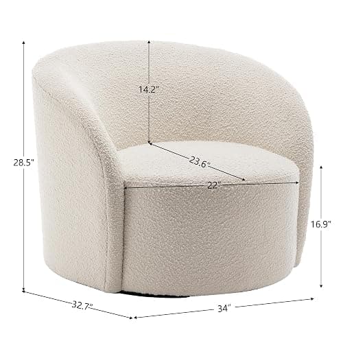 KINWELL 34" W Mid Century Modern Swivel Barrel Chair, Round Upholstered Boucle Swivel Accent Chairs, No Assembly Sofa Chair for Living Room Bedroom Reading Apartment Lounge Nursery(Cream) thumbnail 2