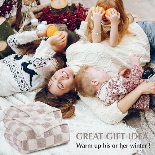 WRENSONGE Fall Checkered Throw Blanket, Taupe Soft Cozy Fluffy Warm Throw Blankets for Couch, Sofa, Chair, Bed, Camping, Picnic, Office,Travel Lightweight Bed Blanket - 50"*70" thumbnail 8