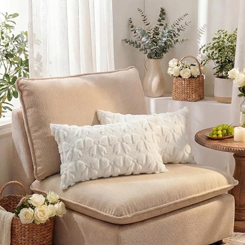 AVOIN colorlife Cream White Bow Throw Pillow Covers Set of 2, 12 x 20 Inch Coquette Room Decor Aesthetic Decorative Soft Plush Faux Fur Jacquard Cushion Case Gift for Girl Bed Sofa thumbnail 4